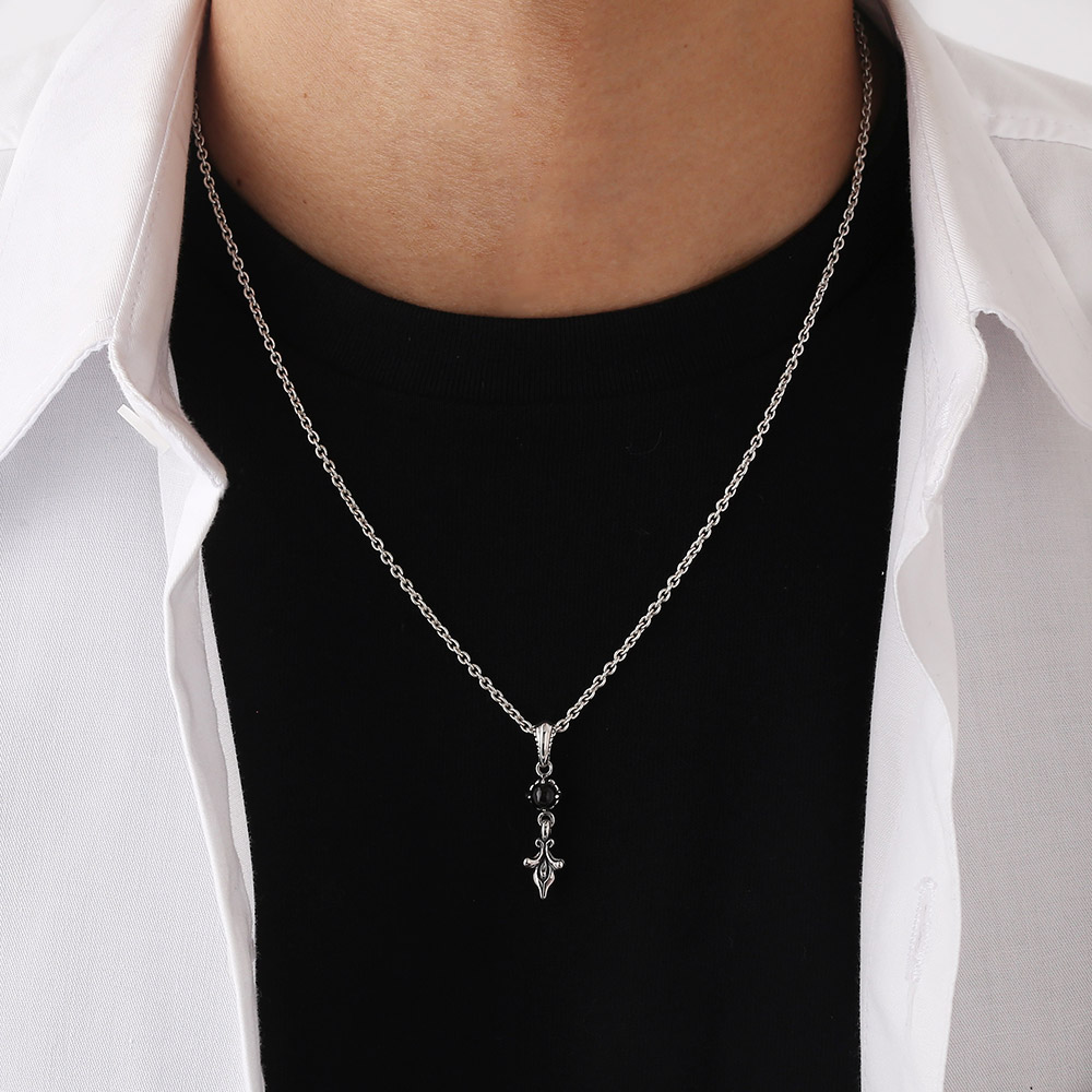 ユリモチーフ ブラックスター シルバーネックレス FSP995-B - Free  