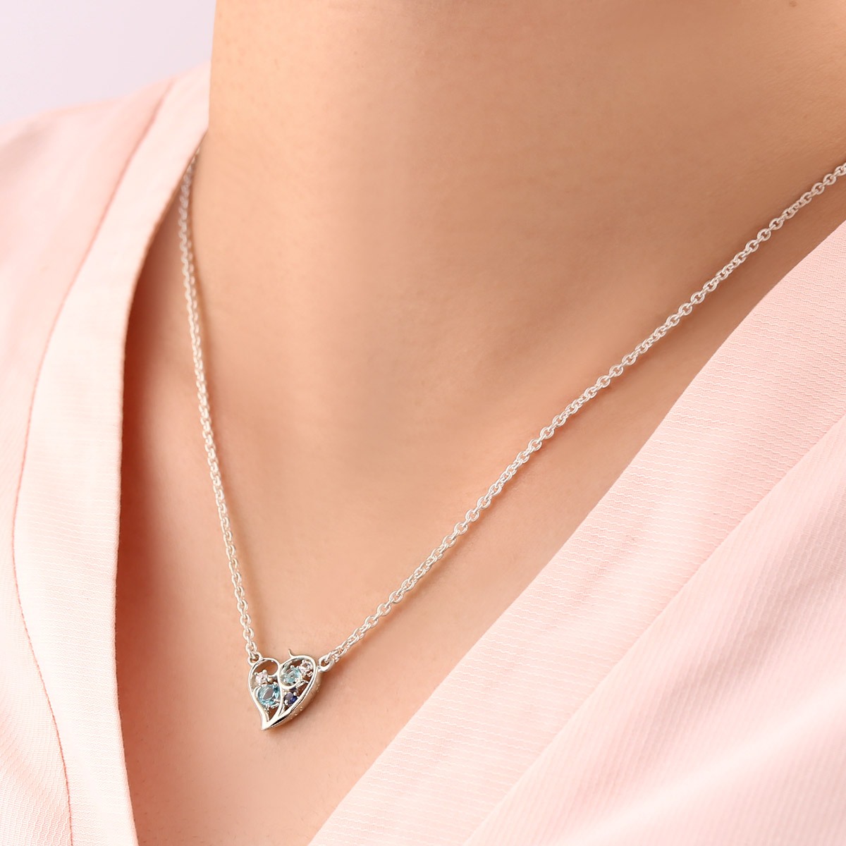 S&A SILVER ブルージルコニア ゴシック スクエアネックレス 925  