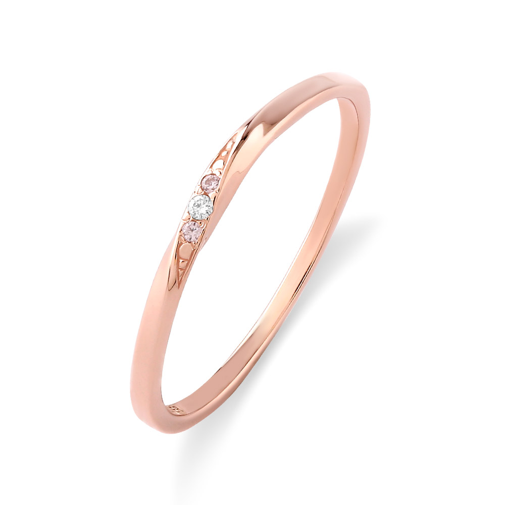 ダイヤモンド パヴェ ピンクゴールド ナローツイストリング FSR921-PG  