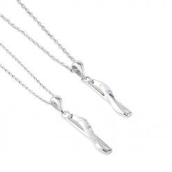 ツイストスティック-バースストーン-シルバーペアネックレス