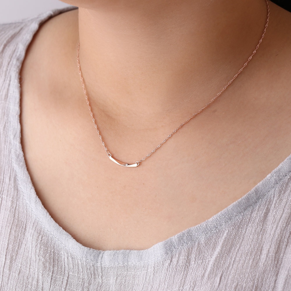 ダイヤモンド レディースシルバーネックレス ピンクゴールドカラー  