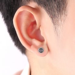 ブラックストーン スタッズ シルバーピアス FSE904-B-BKCZ - Free 