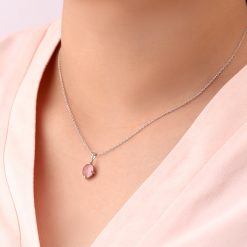 オーバルピンクキャッツアイ シルバーネックレス FSP968-PCE (3)