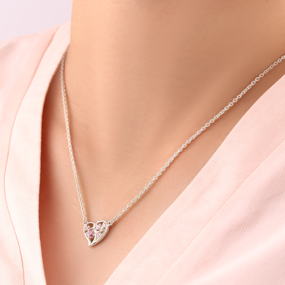ピンクジルコニア ハート シルバーネックレス FSP711-PCZ - 画像 (3)