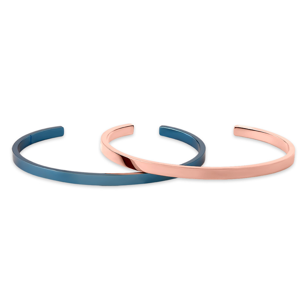 ストレート 平打ちステンレスペアバングル ブルー/ピンクゴールドカラー FSSTBG020BL-FSSTBG020PG