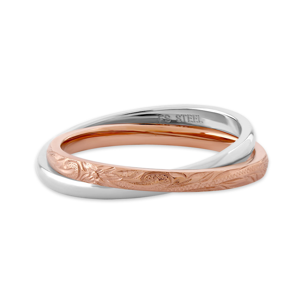 クロッシング プルメリア&マイレモチーフ ステンレスリング FSSTR059-PG - 画像 (2)