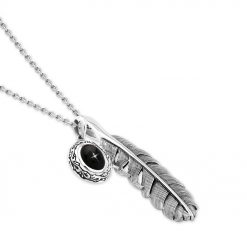 フェザー 羽モチーフ & アラベスク 天然石 シルバーメンズネックレス FSP1035B & FSP991