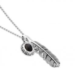 フェザー 羽モチーフ & アラベスク 天然石 シルバーメンズネックレス FSP1035B & FSP991