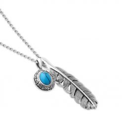 フェザー 羽モチーフ & アラベスク 天然石 シルバーメンズネックレス FSP1035B & FSP991